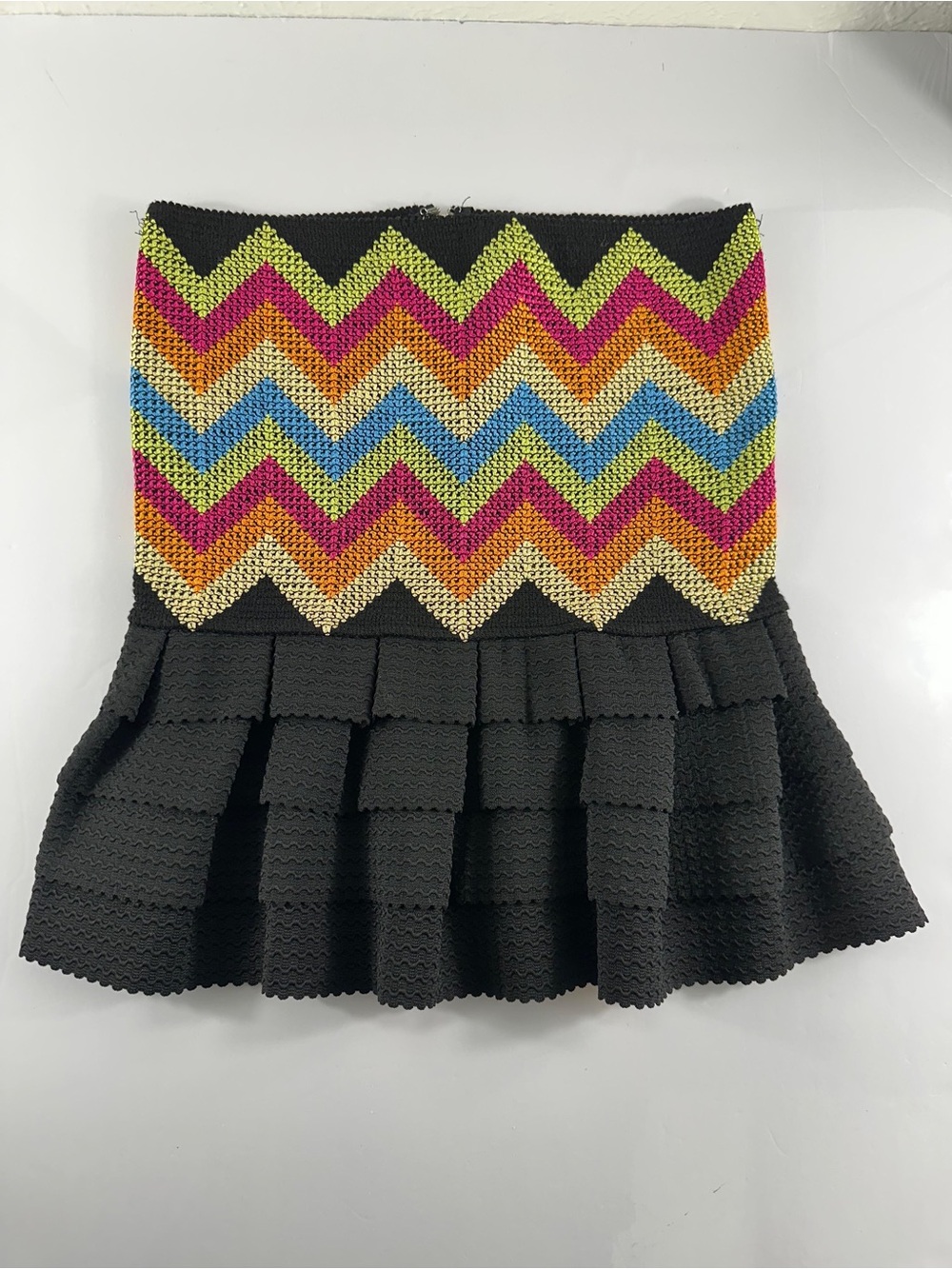 Gracia Strapless Peplum Top Size L Multicolor Chevron Black Ruffle